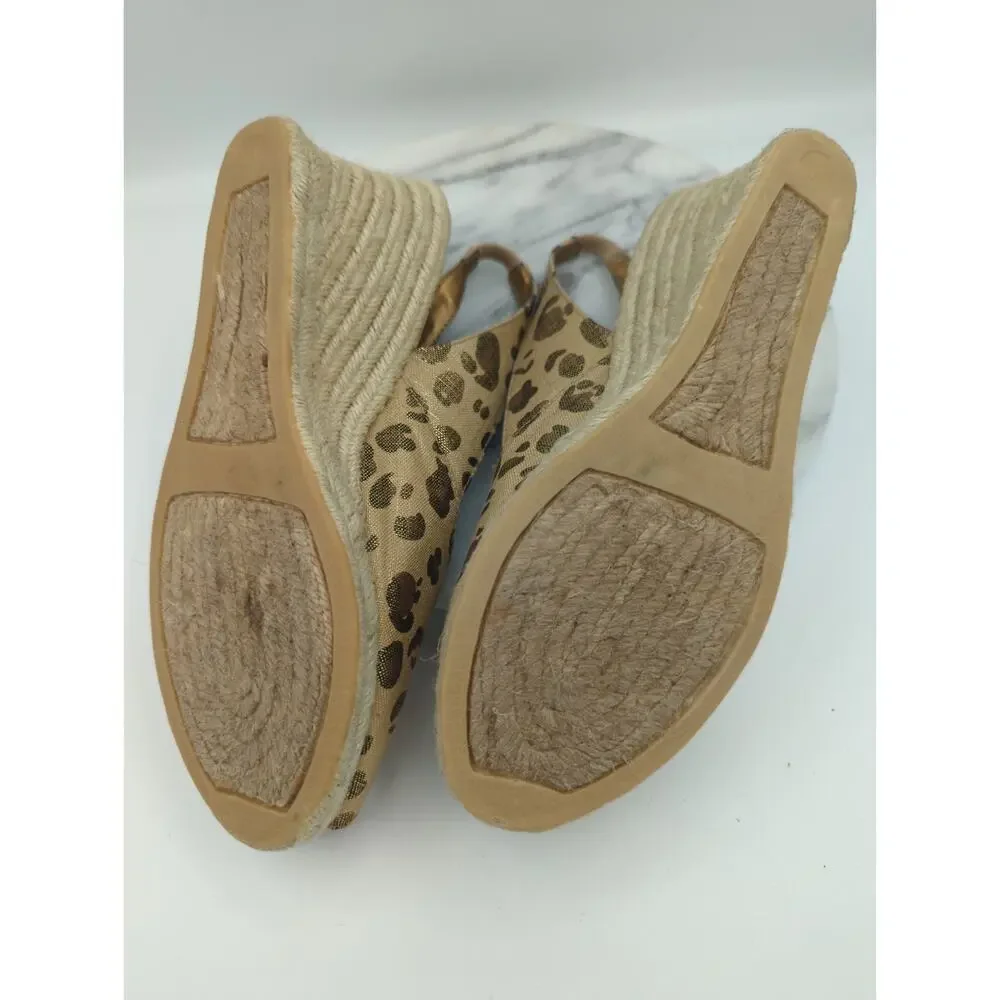Chico’s Wedge 10 Metallic Animal Print‎ Leopard Peep Toe Slingback Espadrilles